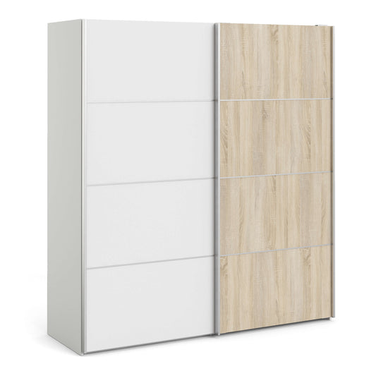 Verona Sliding Wardrobe 180cm in White with White and Oak doors with 2 Shelves ModelBedroom