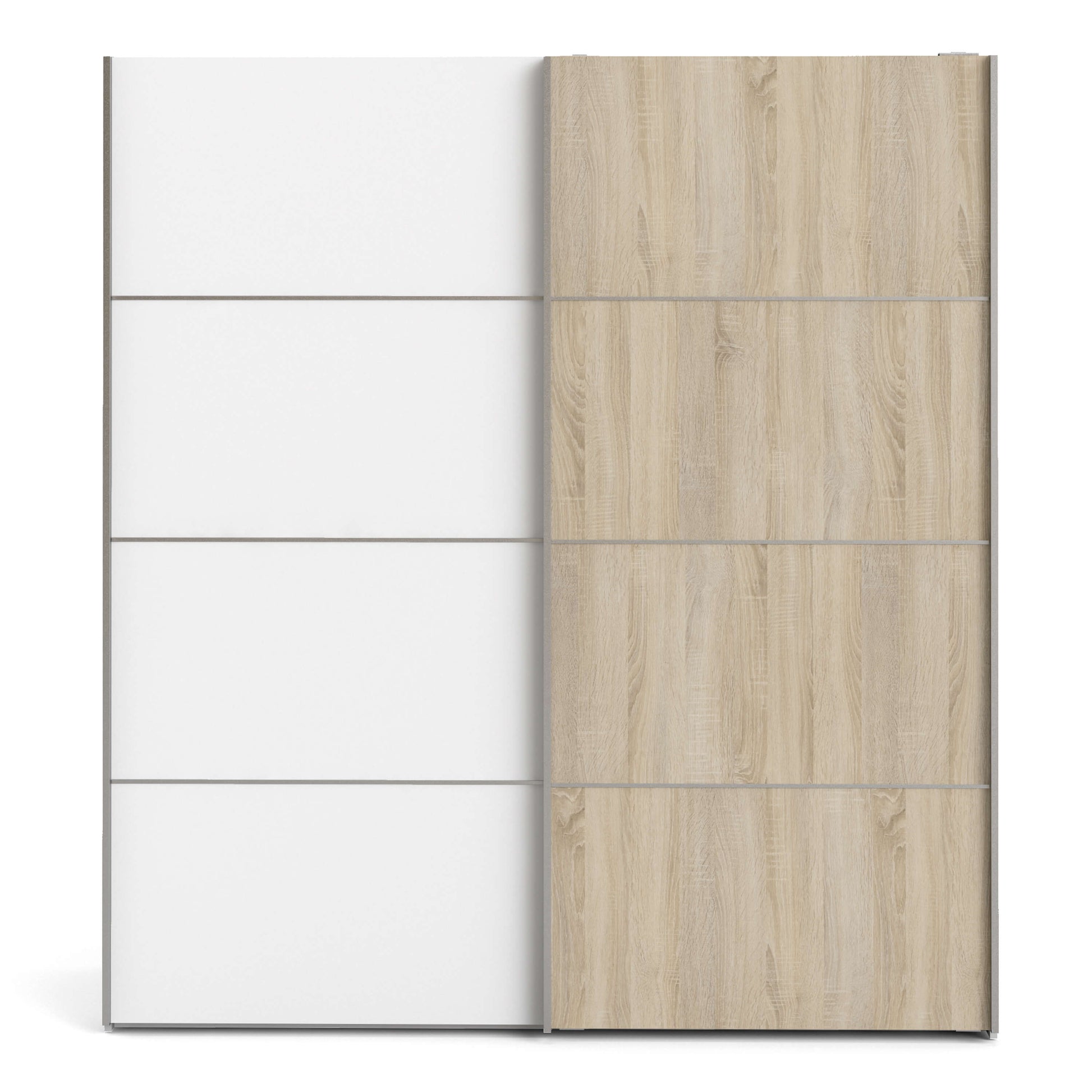 Verona Sliding Wardrobe 180cm in White with White and Oak doors with 2 Shelves ModelBedroom