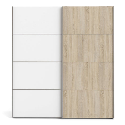 Verona Sliding Wardrobe 180cm in White with White and Oak doors with 2 Shelves ModelBedroom