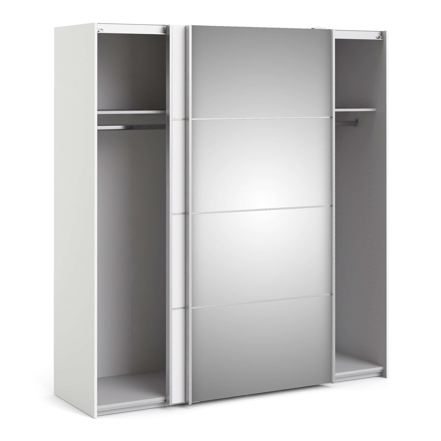 Verona Sliding Wardrobe 180cm in White with White and Mirror Doors with 2 Shelves ModelBedroom