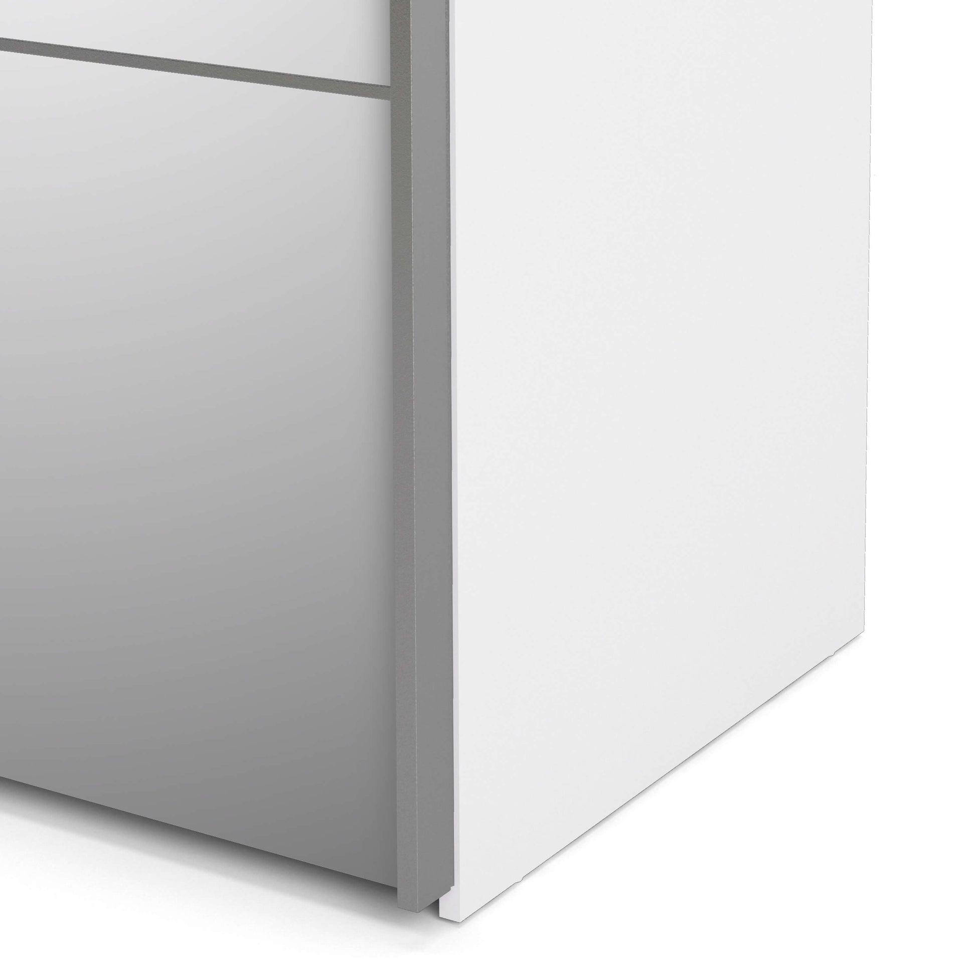 Verona Sliding Wardrobe 180cm in White with White and Mirror Doors with 2 Shelves ModelBedroom
