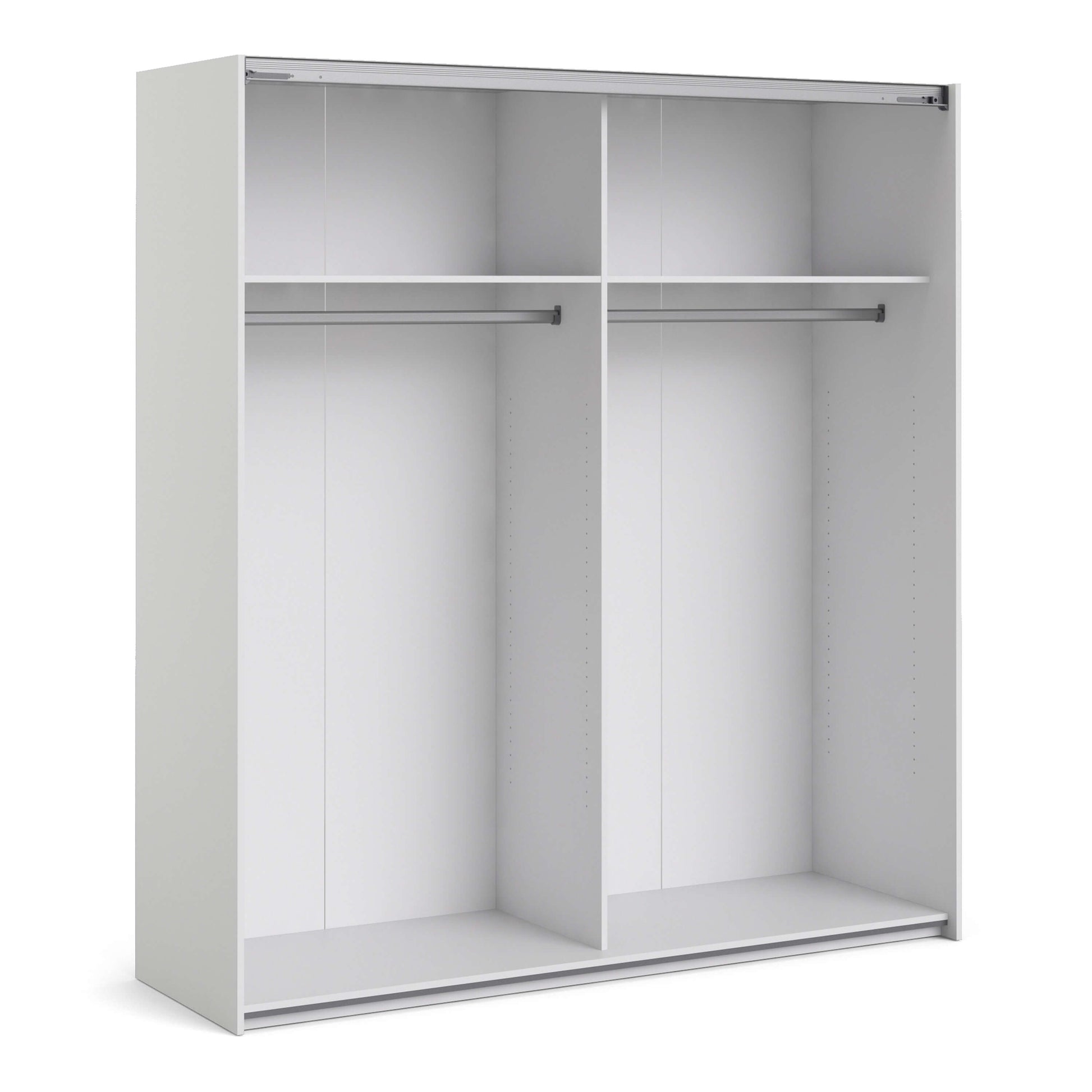 Verona Sliding Wardrobe 180cm in White with White and Mirror Doors with 2 Shelves ModelBedroom