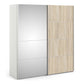 Verona Sliding Wardrobe 180cm in White with Oak and Mirror Doors with 2 Shelves ModelBedroom