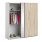 Verona Sliding Wardrobe 180cm in White with Oak and Mirror Doors with 2 Shelves ModelBedroom