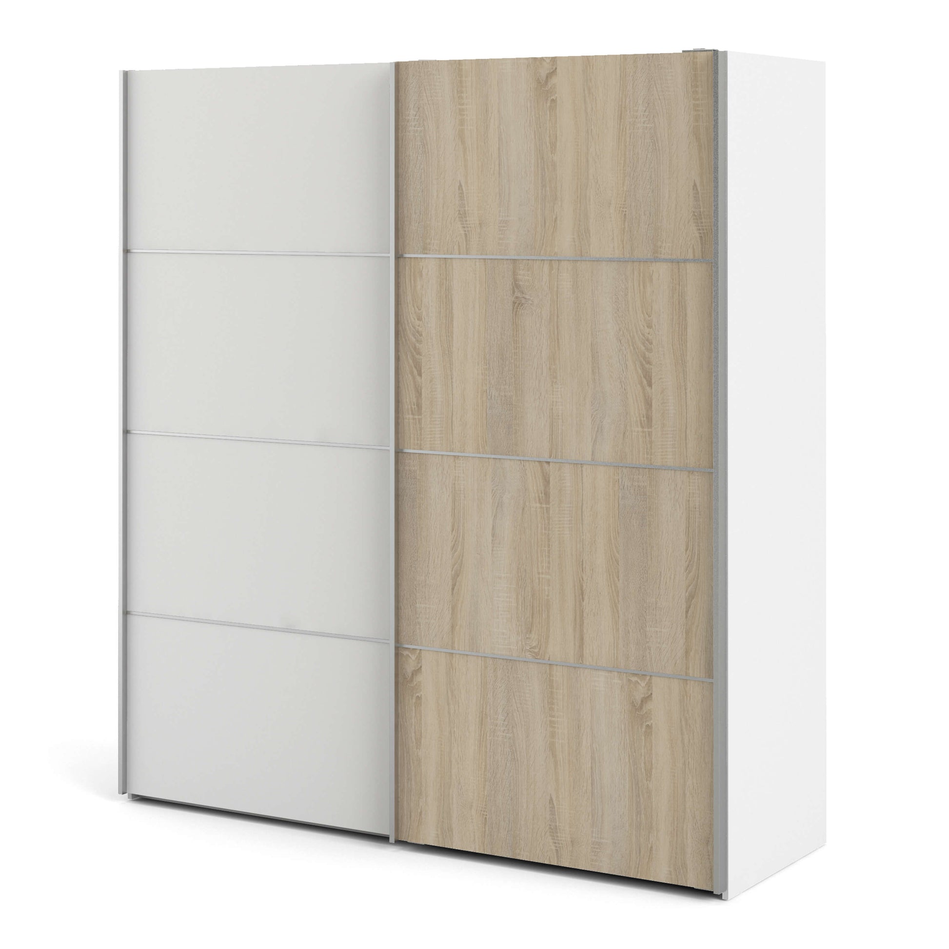 Verona Sliding Wardrobe 180cm in White with White and Oak doors with 5 Shelves ModelBedroom