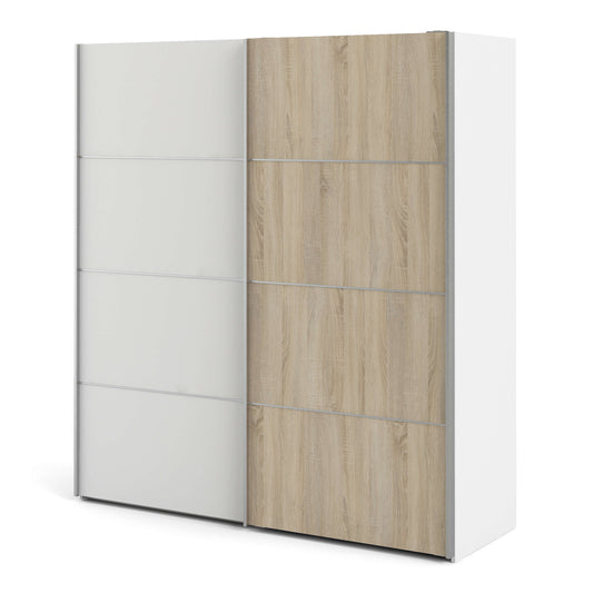 Verona Sliding Wardrobe 180cm in White with White and Oak doors with 5 Shelves ModelBedroom