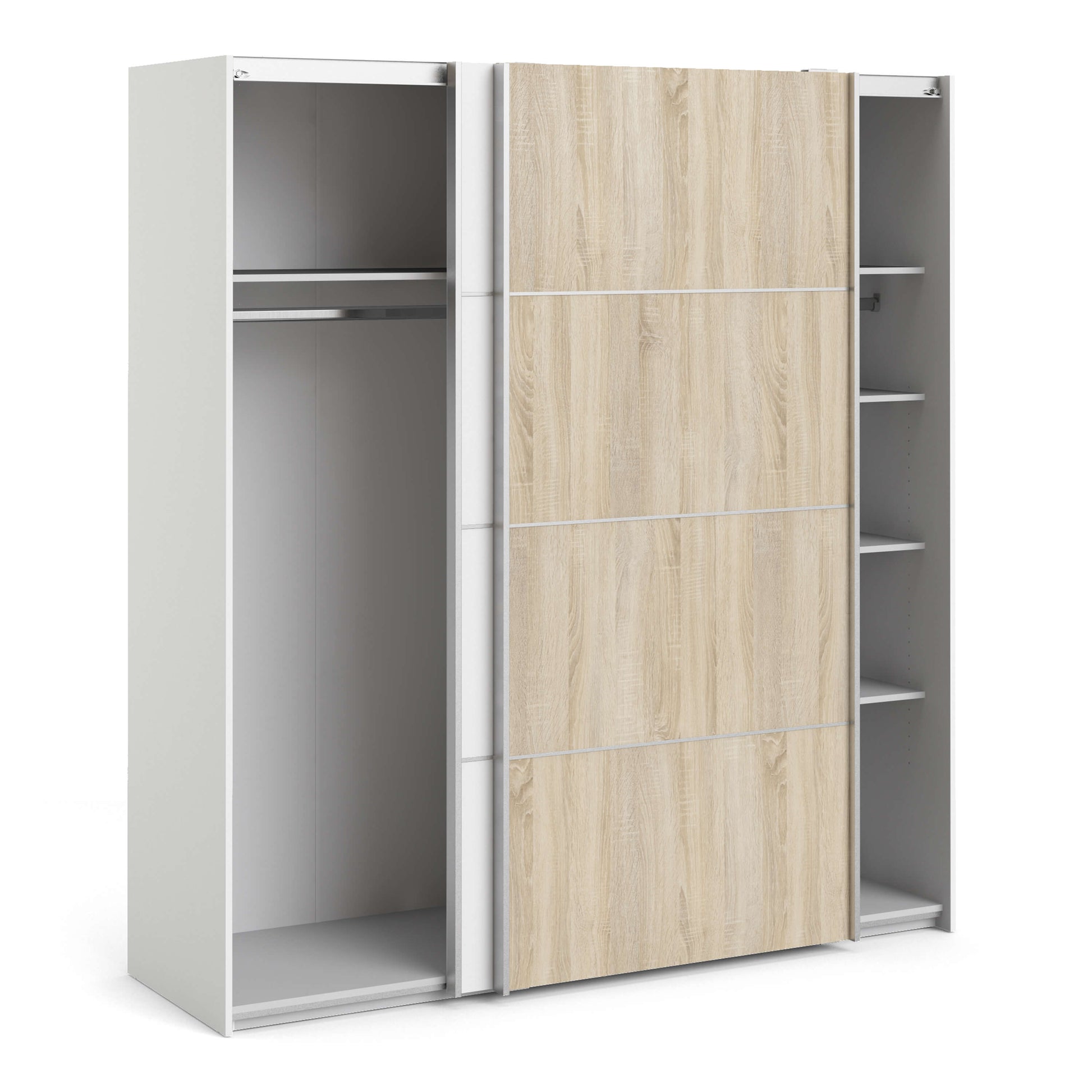 Verona Sliding Wardrobe 180cm in White with White and Oak doors with 5 Shelves ModelBedroom