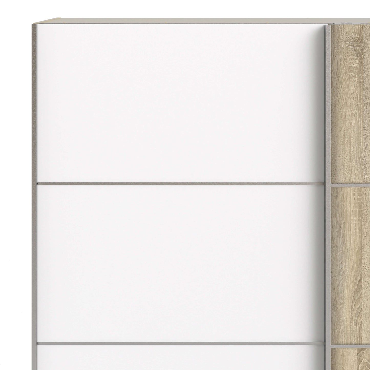 Verona Sliding Wardrobe 180cm in White with White and Oak doors with 5 Shelves ModelBedroom