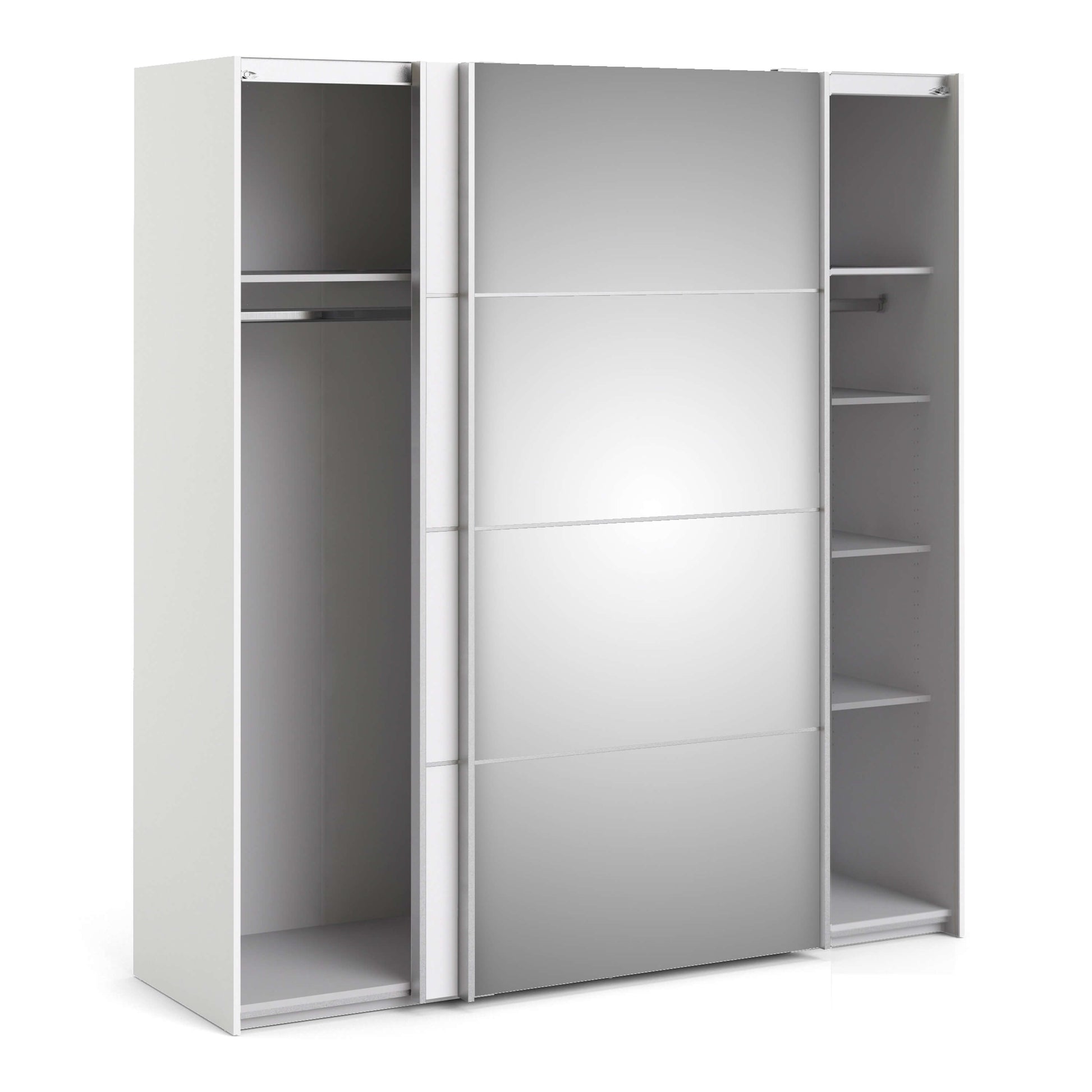 Verona Sliding Wardrobe 180cm in White with White and Mirror Doors with 5 Shelves ModelBedroom