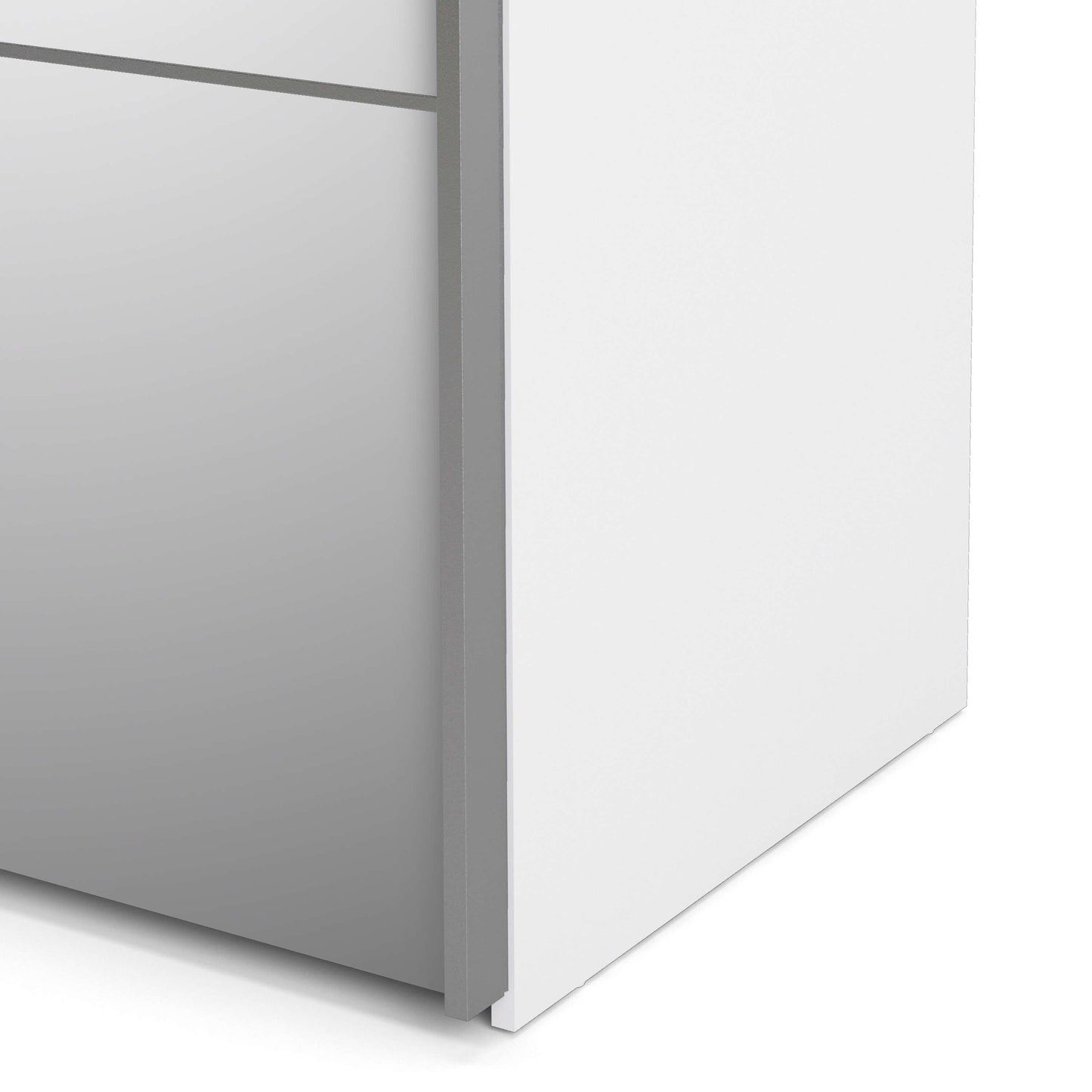 Verona Sliding Wardrobe 180cm in White with White and Mirror Doors with 5 Shelves ModelBedroom