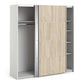 Verona Sliding Wardrobe 180cm in White with Oak and Mirror Doors with 5 Shelves ModelBedroom