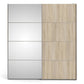 Verona Sliding Wardrobe 180cm in White with Oak and Mirror Doors with 5 Shelves ModelBedroom