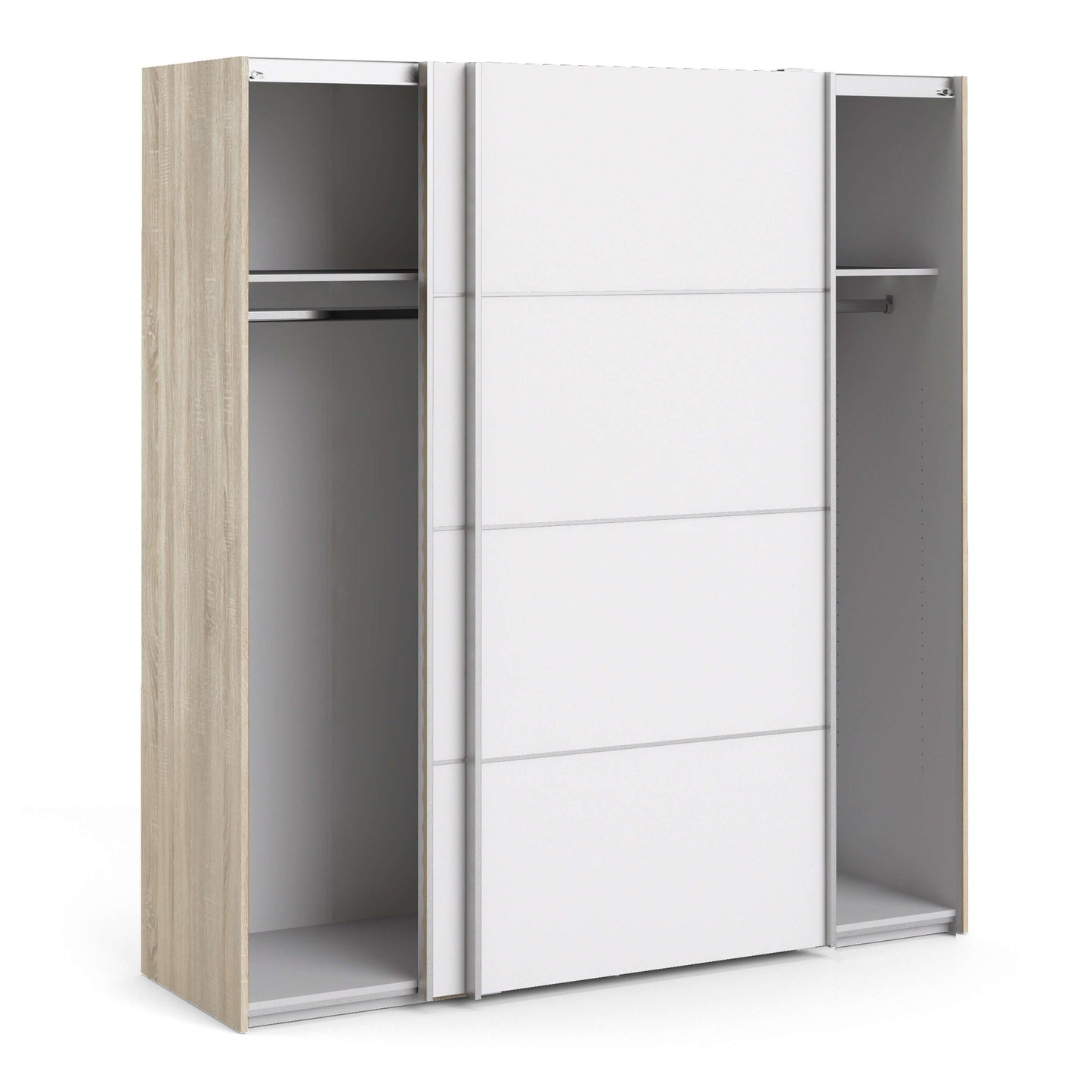 Verona Sliding Wardrobe 180cm in Oak with White Doors with 2 Shelves ModelBedroom