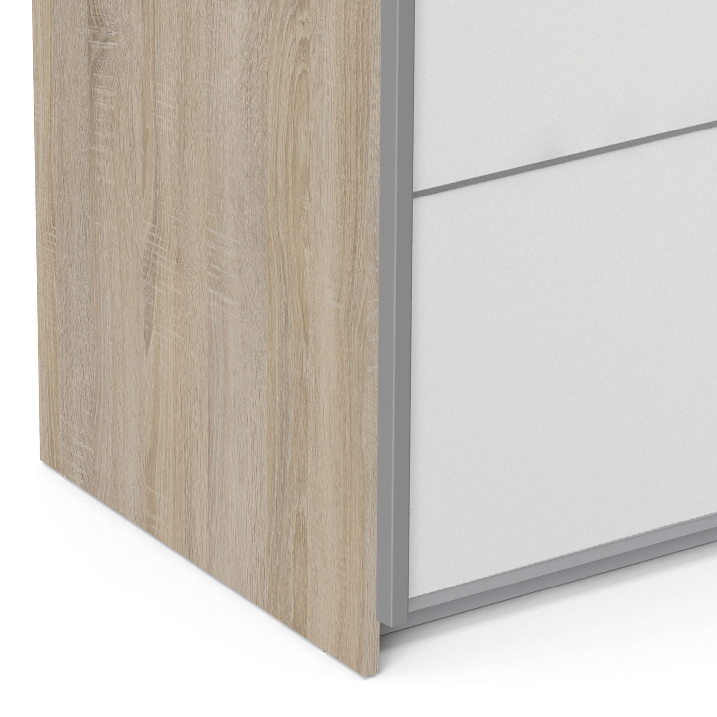 Verona Sliding Wardrobe 180cm in Oak with White Doors with 2 Shelves ModelBedroom