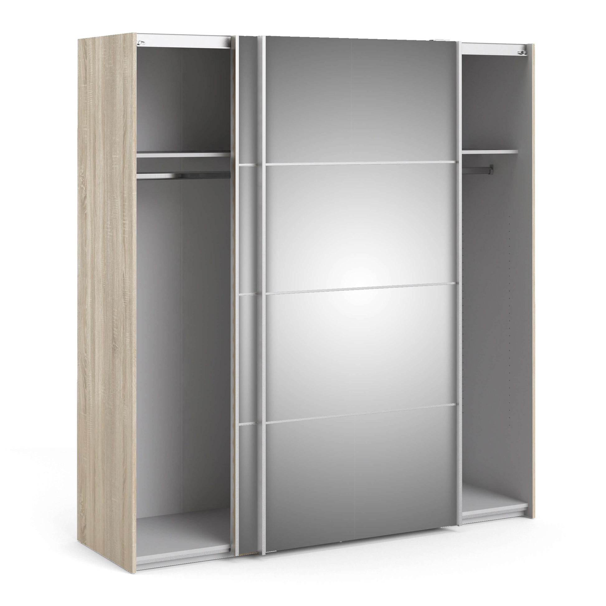 Verona Sliding Wardrobe 180cm in Oak with Mirror Doors with 2 Shelves ModelBedroom