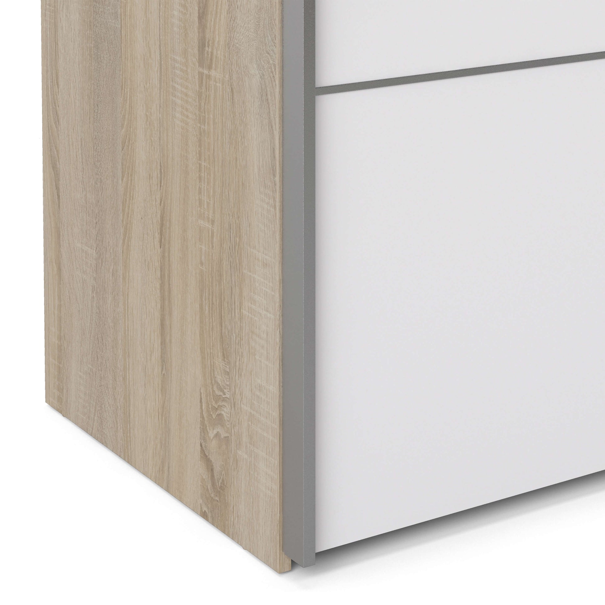 Verona Sliding Wardrobe 180cm in Oak with White and Mirror Doors with 2 Shelves ModelBedroom