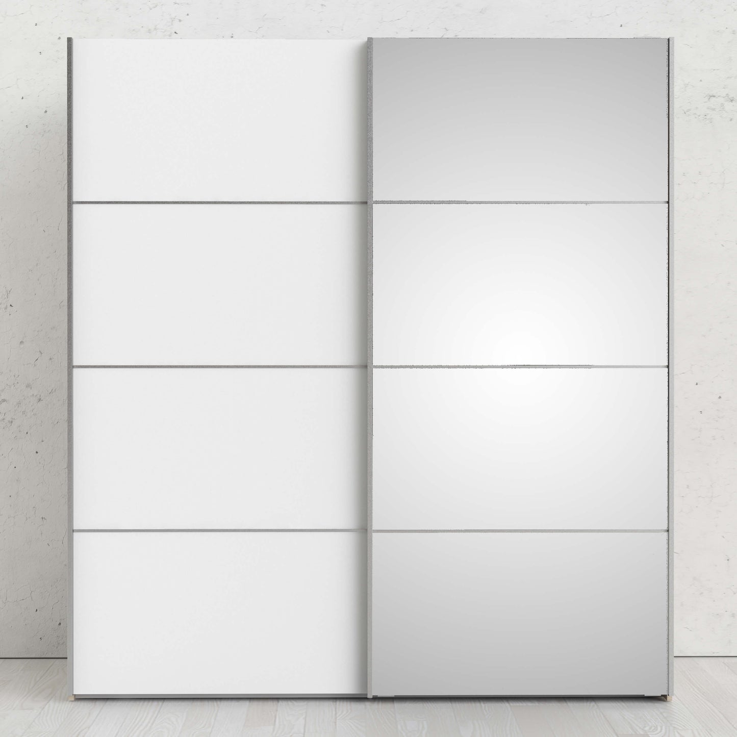 Verona Sliding Wardrobe 180cm in Oak with White and Mirror Doors with 2 Shelves ModelBedroom