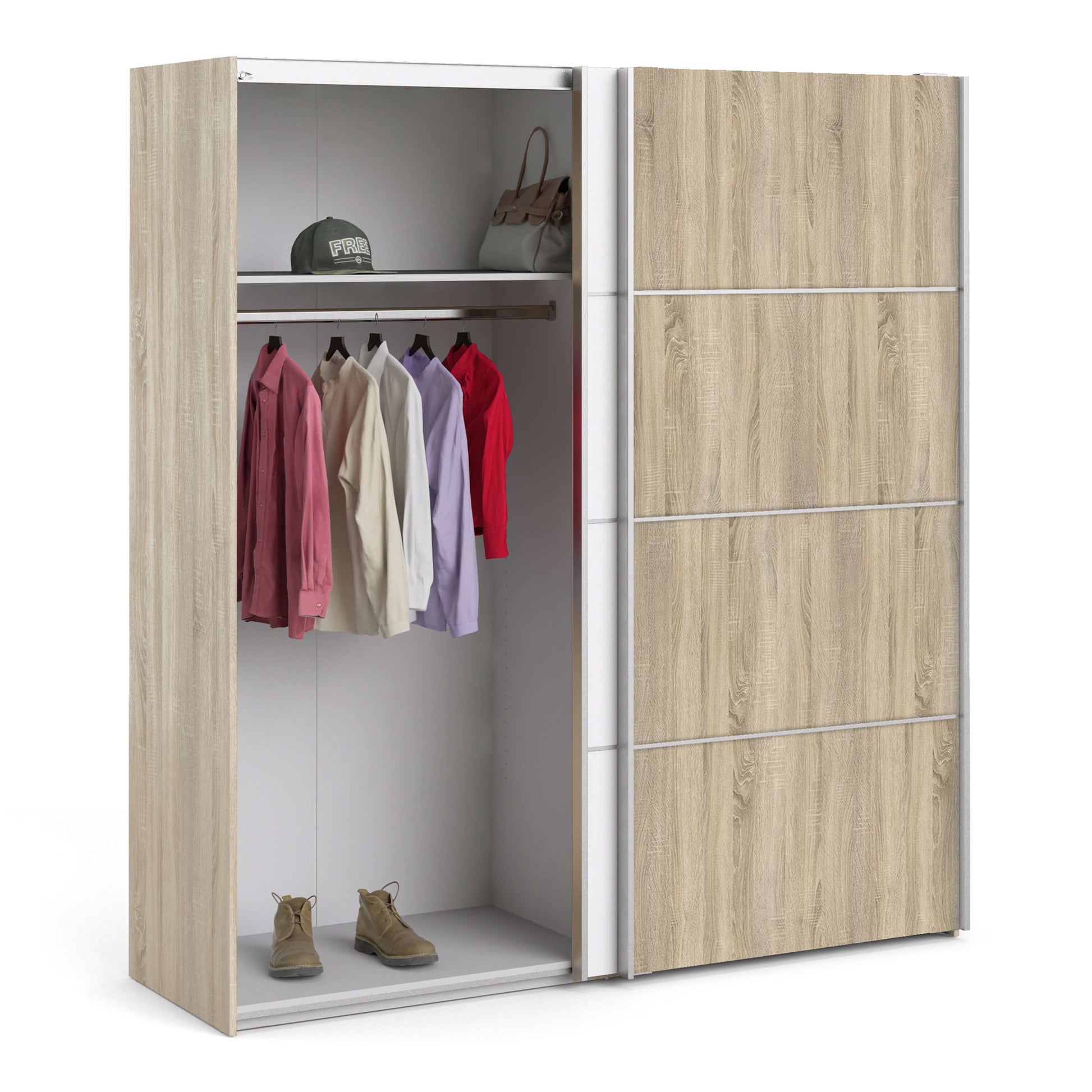 Verona Sliding Wardrobe 180cm in Oak with White and Oak doors with 2 Shelves ModelBedroom