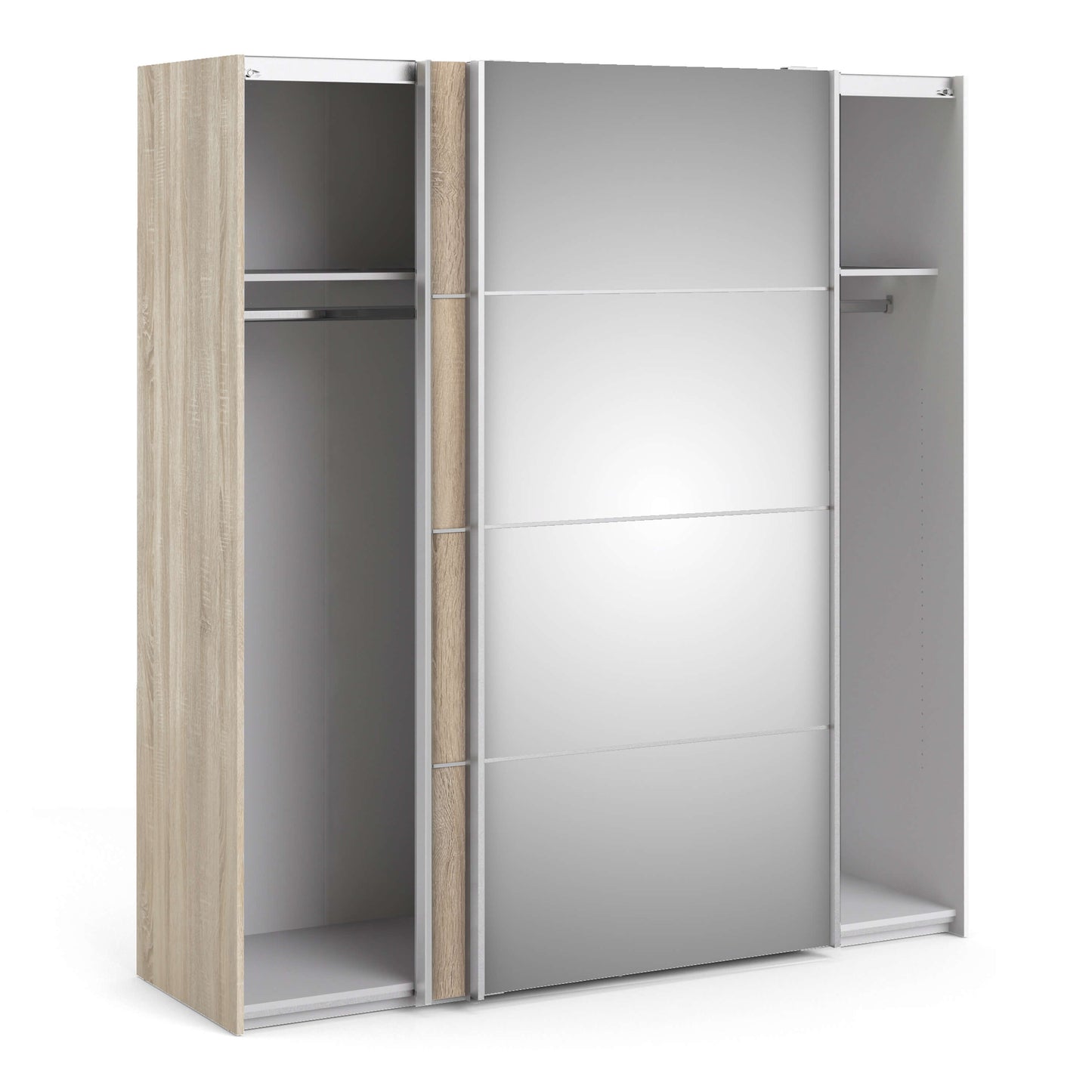 Verona Sliding Wardrobe 180cm in Oak with Oak and Mirror Doors with 2 Shelves ModelBedroom