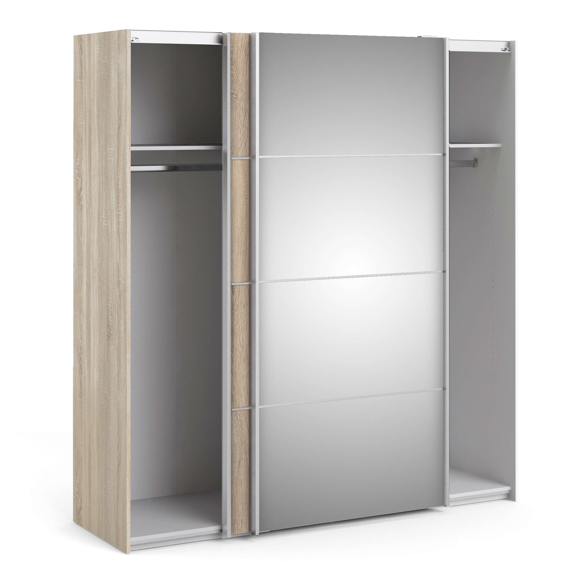 Verona Sliding Wardrobe 180cm in Oak with Oak and Mirror Doors with 2 Shelves ModelBedroom