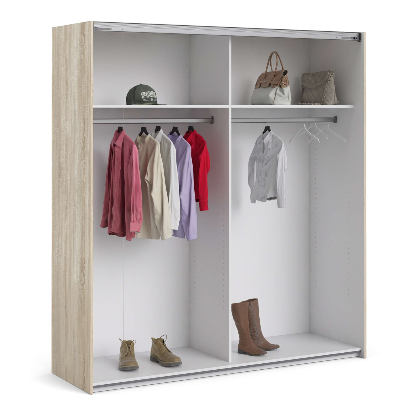 Verona Sliding Wardrobe 180cm in Oak with Oak and Mirror Doors with 2 Shelves ModelBedroom