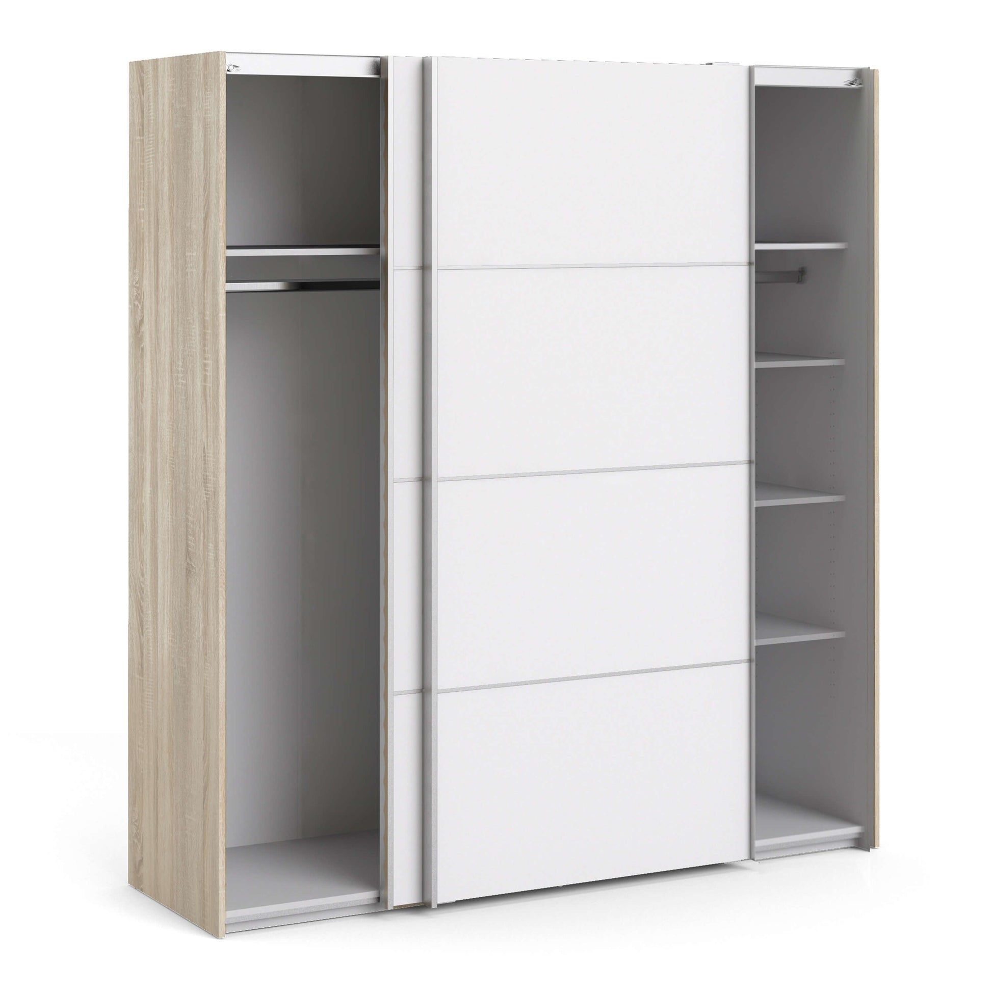 Verona Sliding Wardrobe 180cm in Oak with White Doors with 5 Shelves ModelBedroom