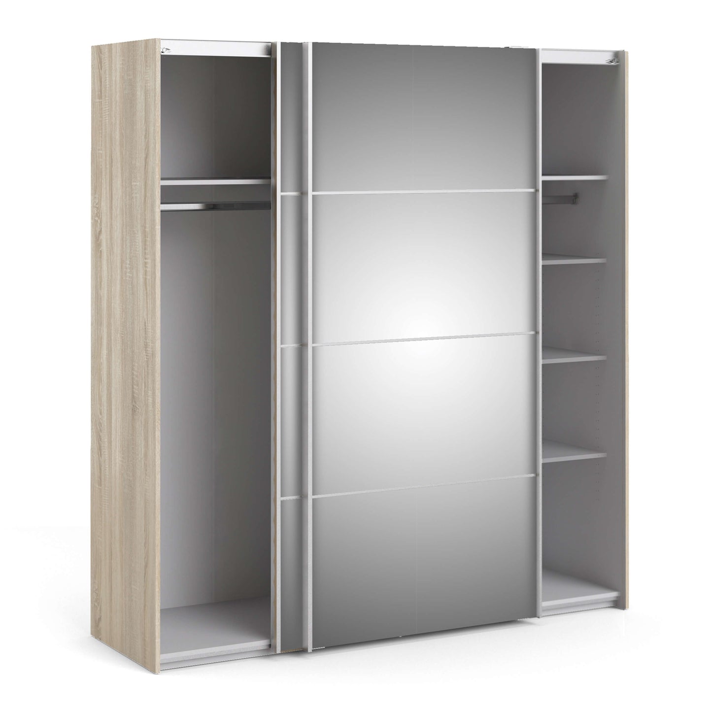 Verona Sliding Wardrobe 180cm in Oak with Mirror Doors with 5 Shelves ModelBedroom