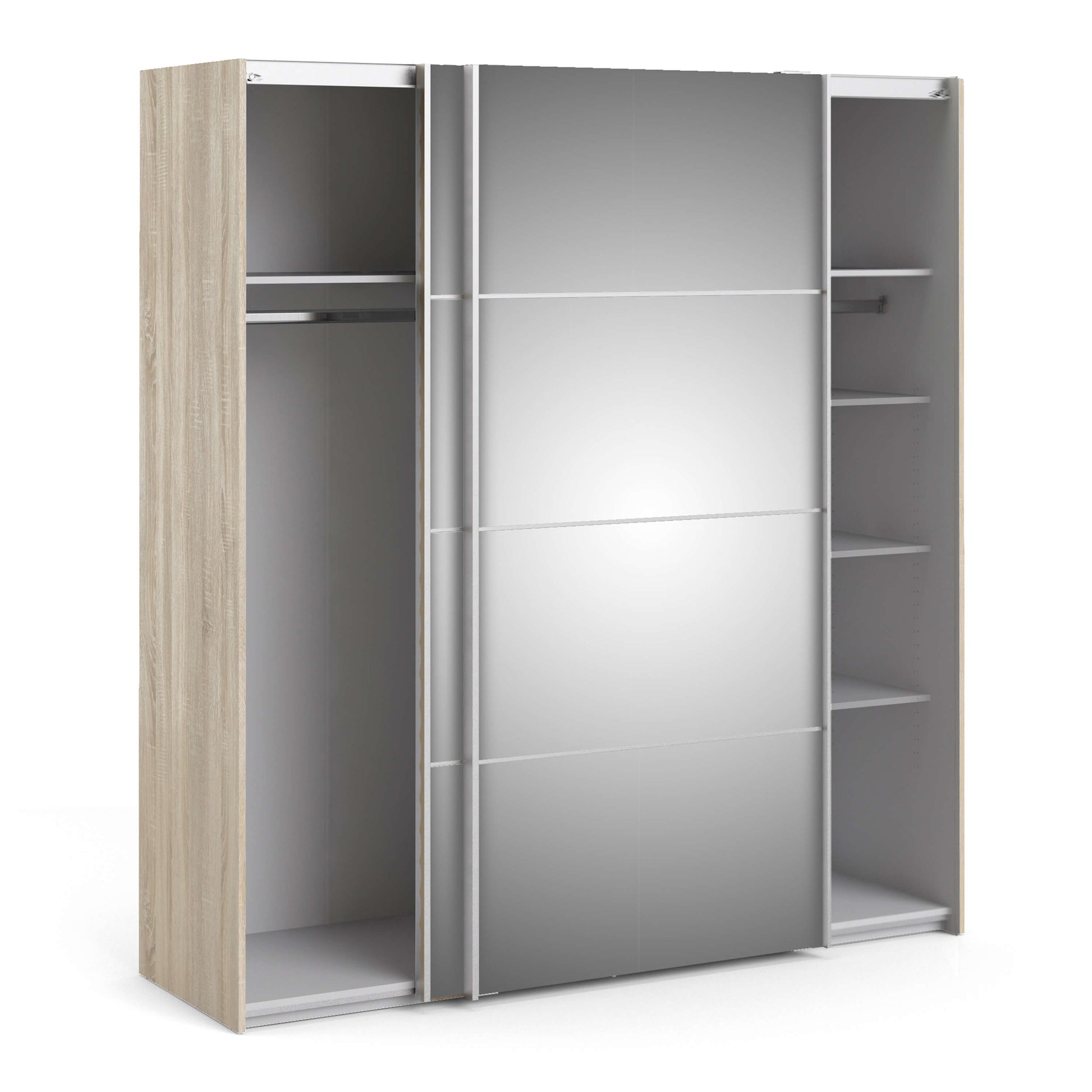 Verona Sliding Wardrobe 180cm in Oak with Mirror Doors with 5 Shelves ModelBedroom