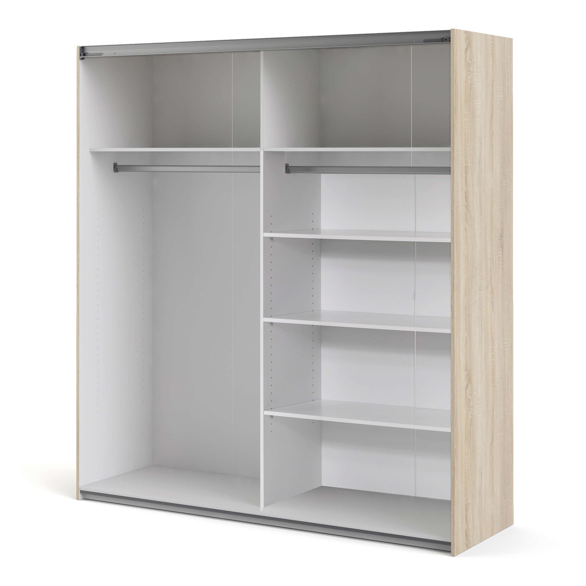 Verona Sliding Wardrobe 180cm in Oak with Mirror Doors with 5 Shelves ModelBedroom