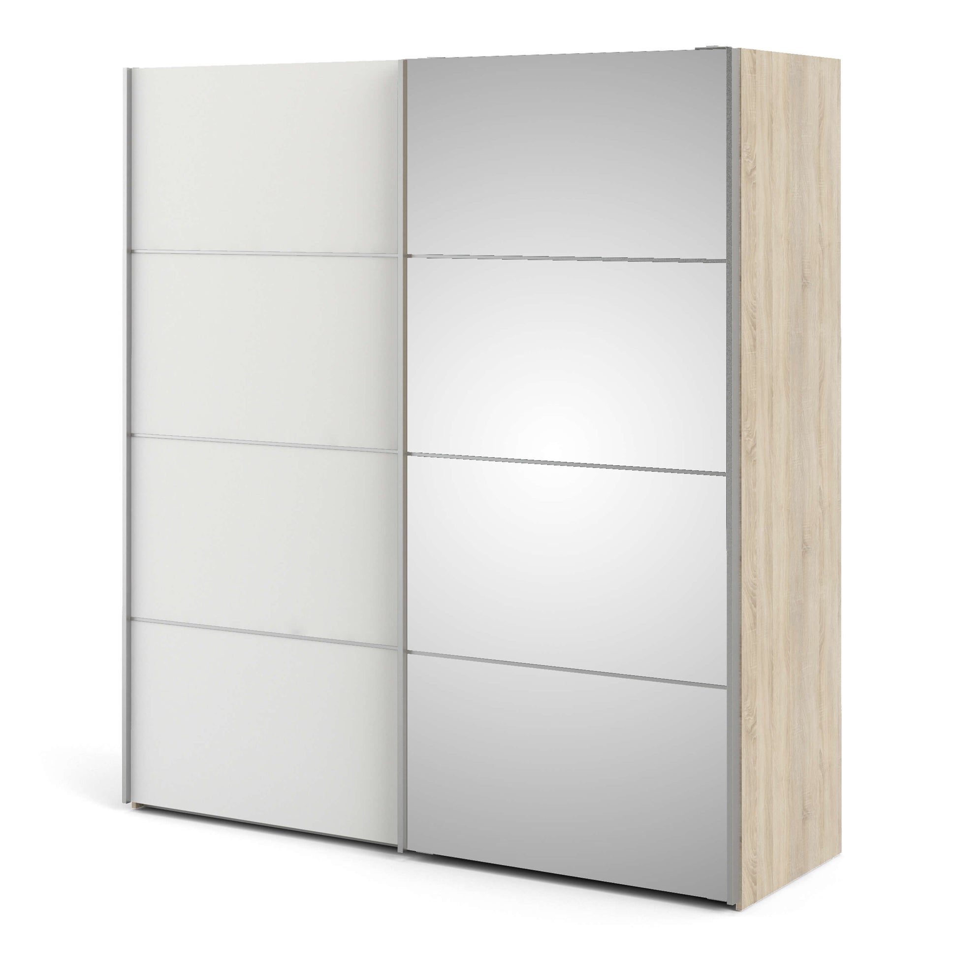 Verona Sliding Wardrobe 180cm in Oak with White and Mirror Doors with 5 Shelves ModelBedroom
