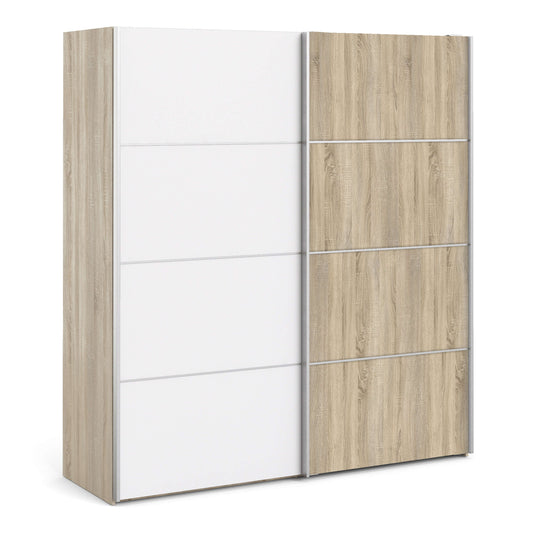 Verona Sliding Wardrobe 180cm in Oak with White and Oak doors with 5 Shelves ModelBedroom