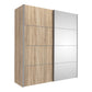 Verona Sliding Wardrobe 180cm in Oak with Oak and Mirror Doors with 5 Shelves ModelBedroom