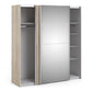Verona Sliding Wardrobe 180cm in Oak with Oak and Mirror Doors with 5 Shelves ModelBedroom