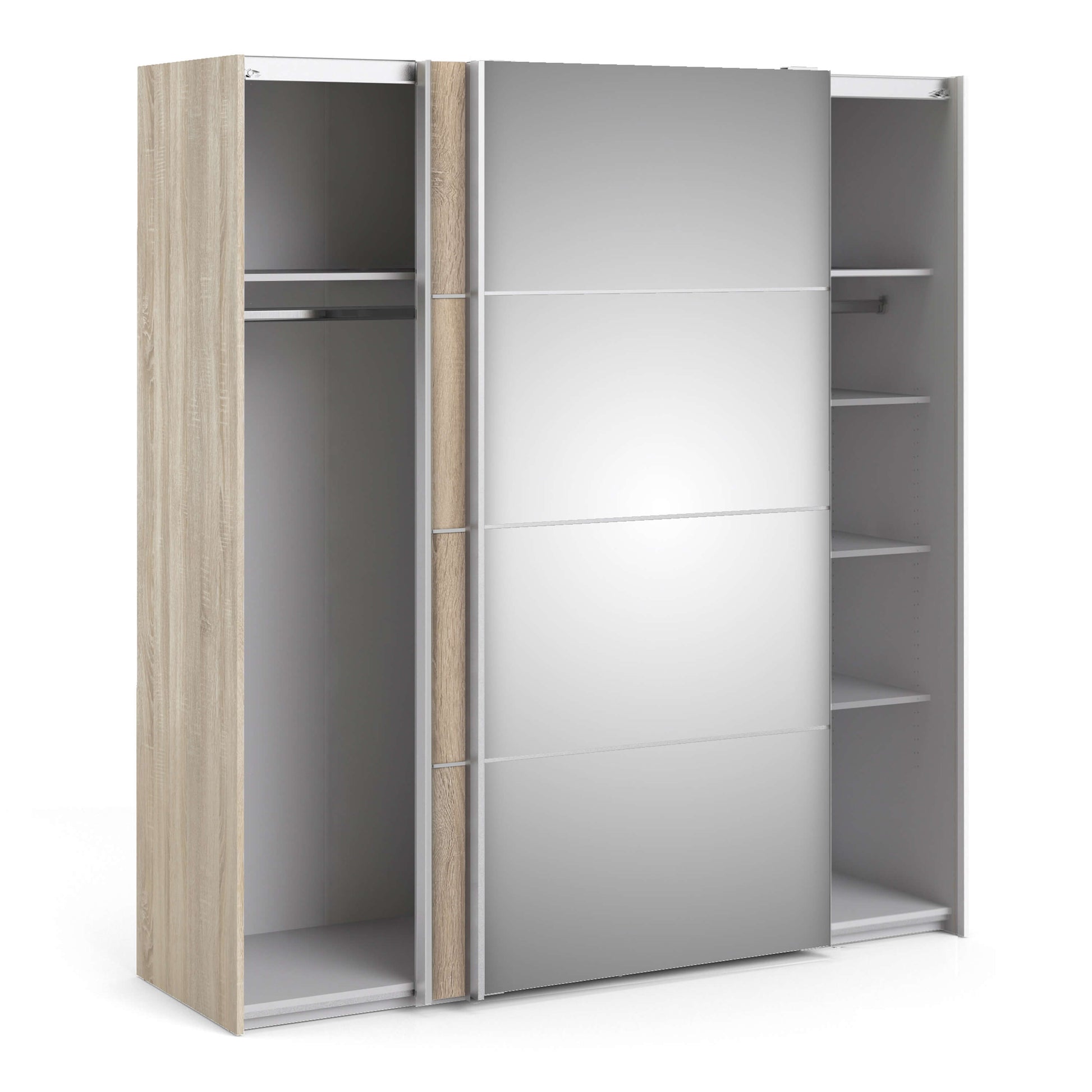 Verona Sliding Wardrobe 180cm in Oak with Oak and Mirror Doors with 5 Shelves ModelBedroom