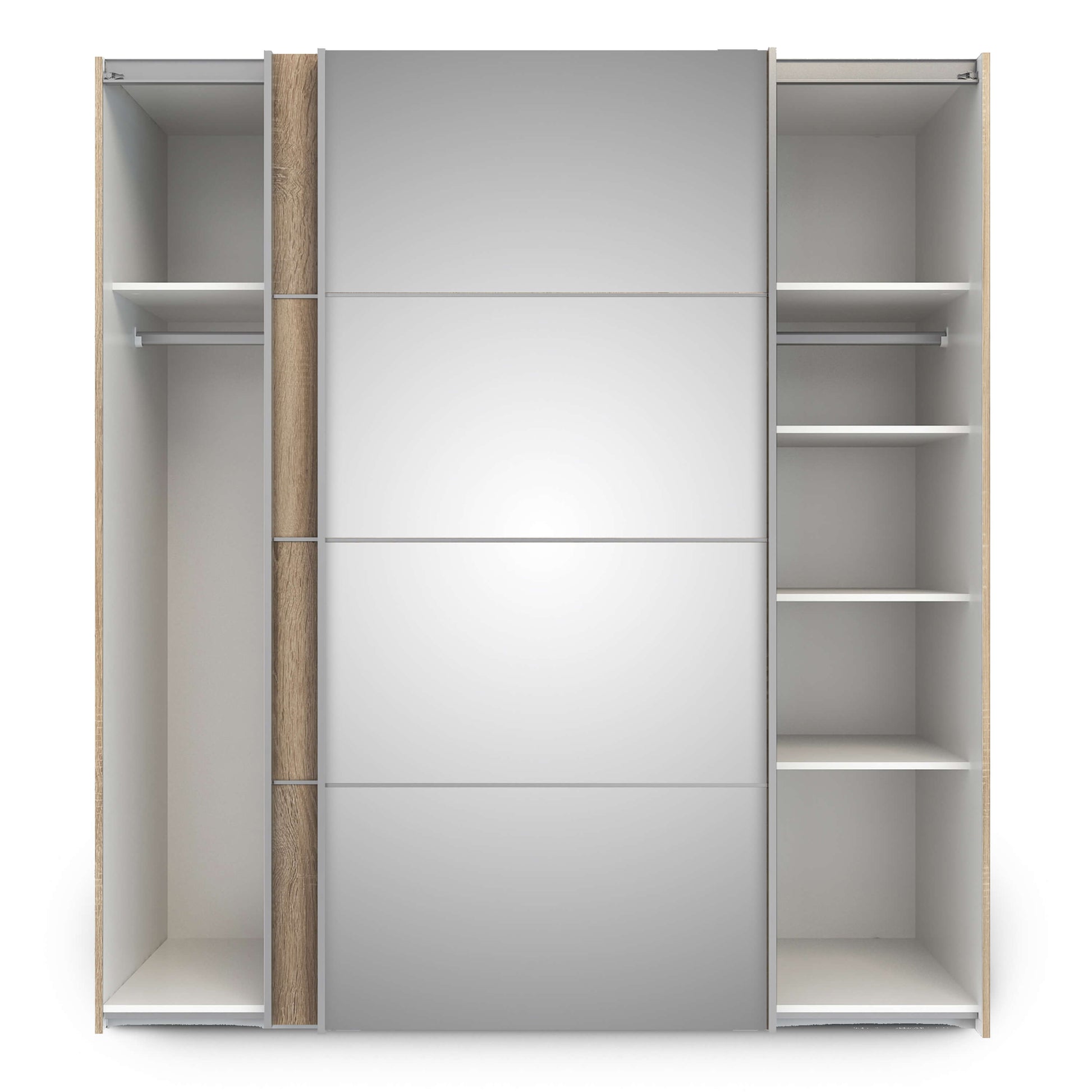 Verona Sliding Wardrobe 180cm in Oak with Oak and Mirror Doors with 5 Shelves ModelBedroom