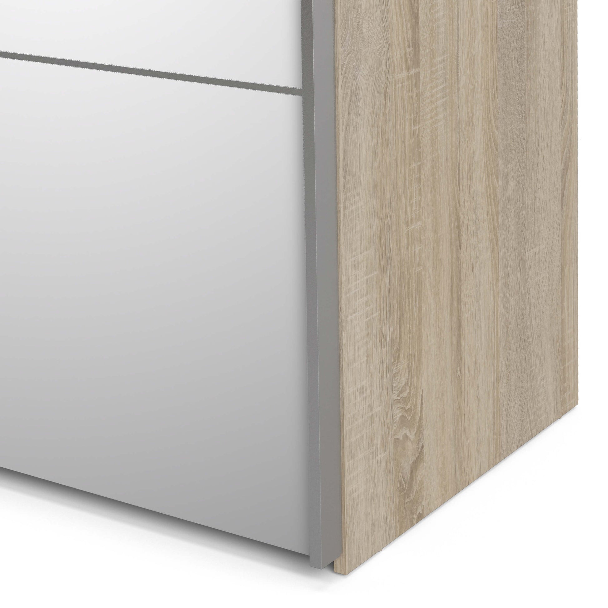 Verona Sliding Wardrobe 180cm in Oak with Oak and Mirror Doors with 5 Shelves ModelBedroom