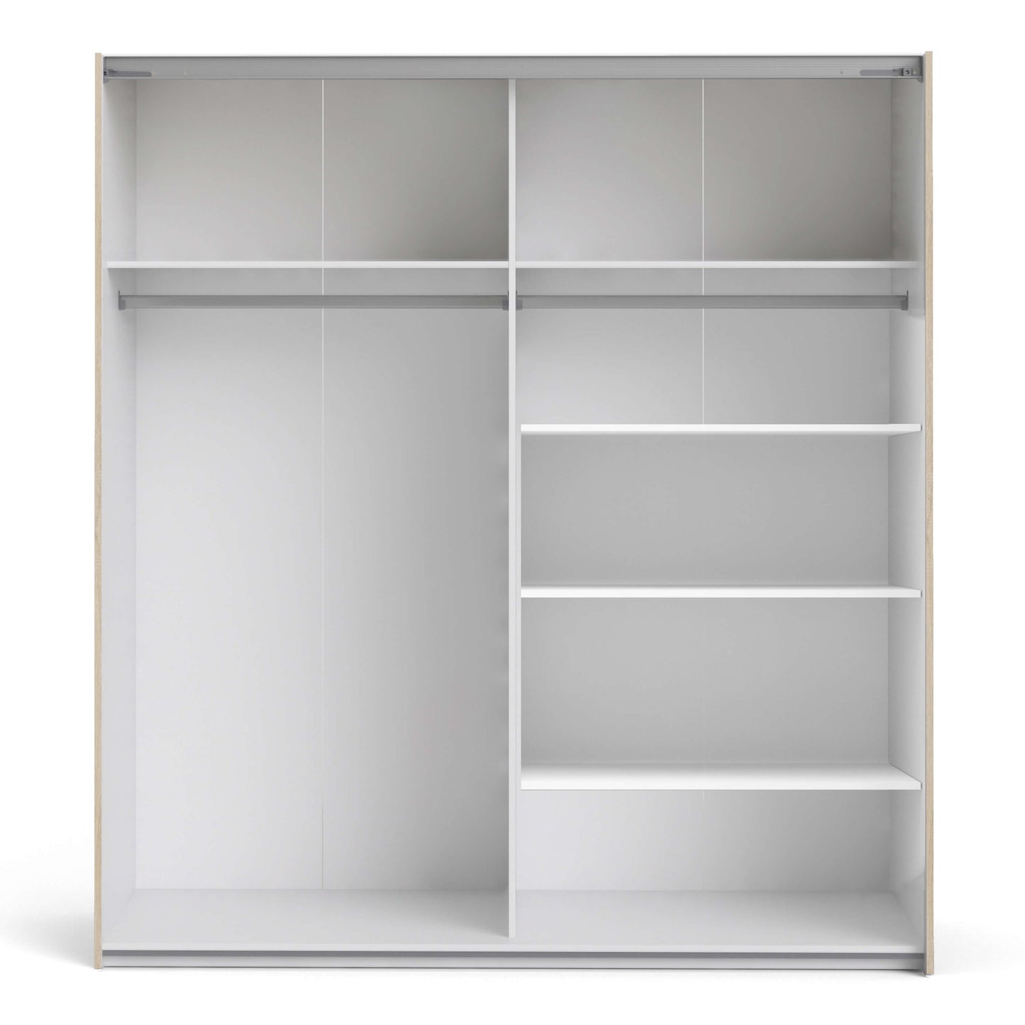 Verona Sliding Wardrobe 180cm in Oak with Oak and Mirror Doors with 5 Shelves ModelBedroom