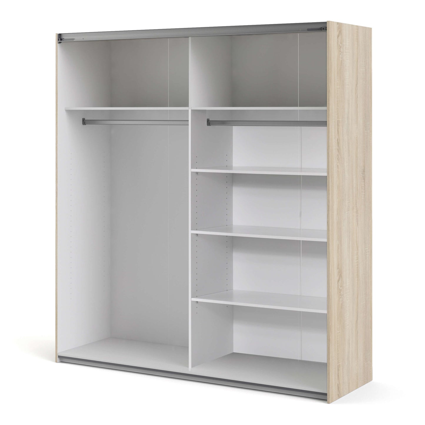 Verona Sliding Wardrobe 180cm in Oak with Oak and Mirror Doors with 5 Shelves ModelBedroom