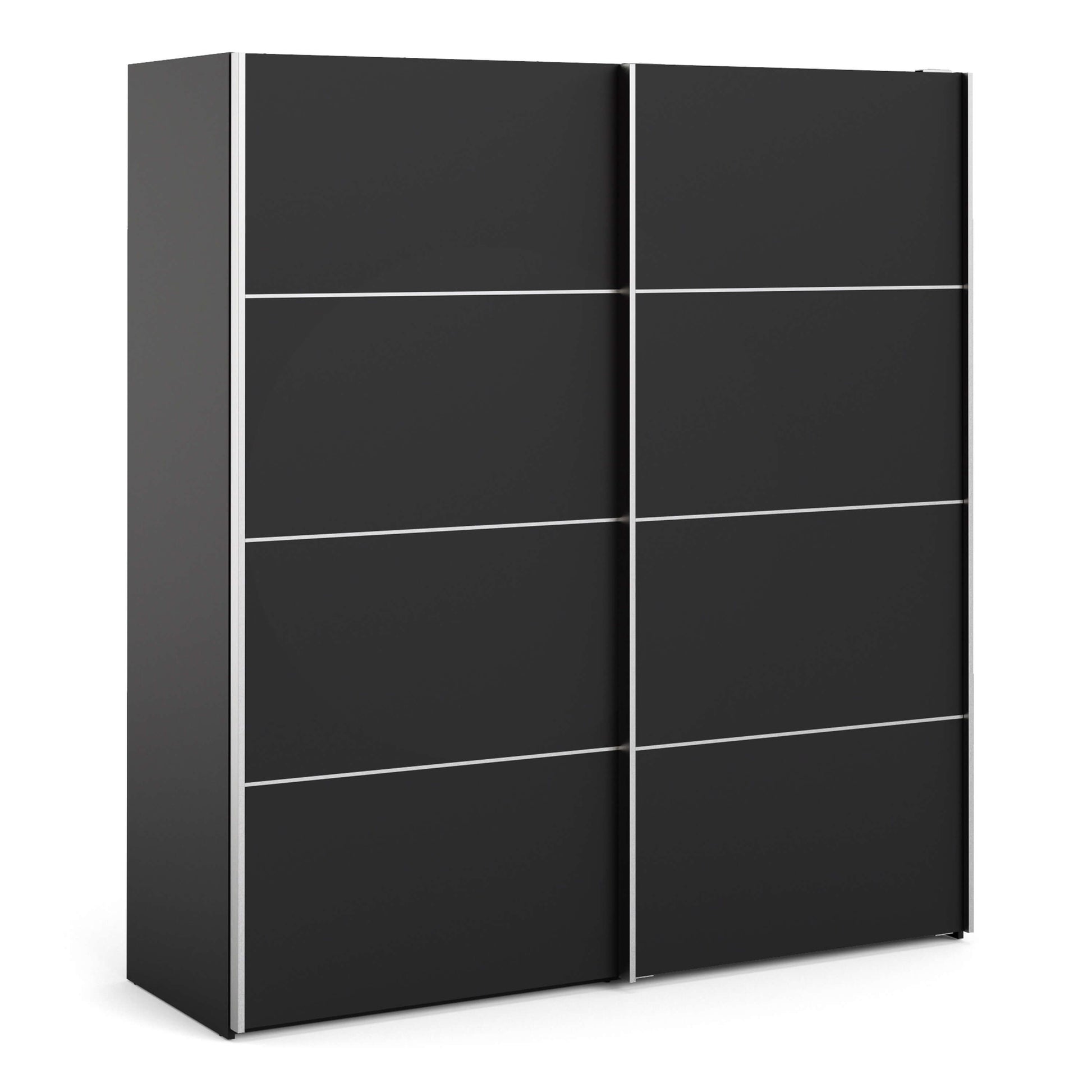 Verona Sliding Wardrobe 180cm in Black Matt with Black Matt Doors with 2 Shelves ModelBedroom