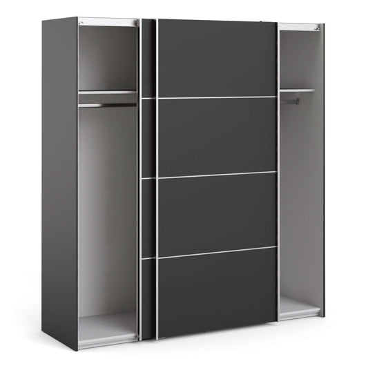 Verona Sliding Wardrobe 180cm in Black Matt with Black Matt Doors with 2 Shelves ModelBedroom