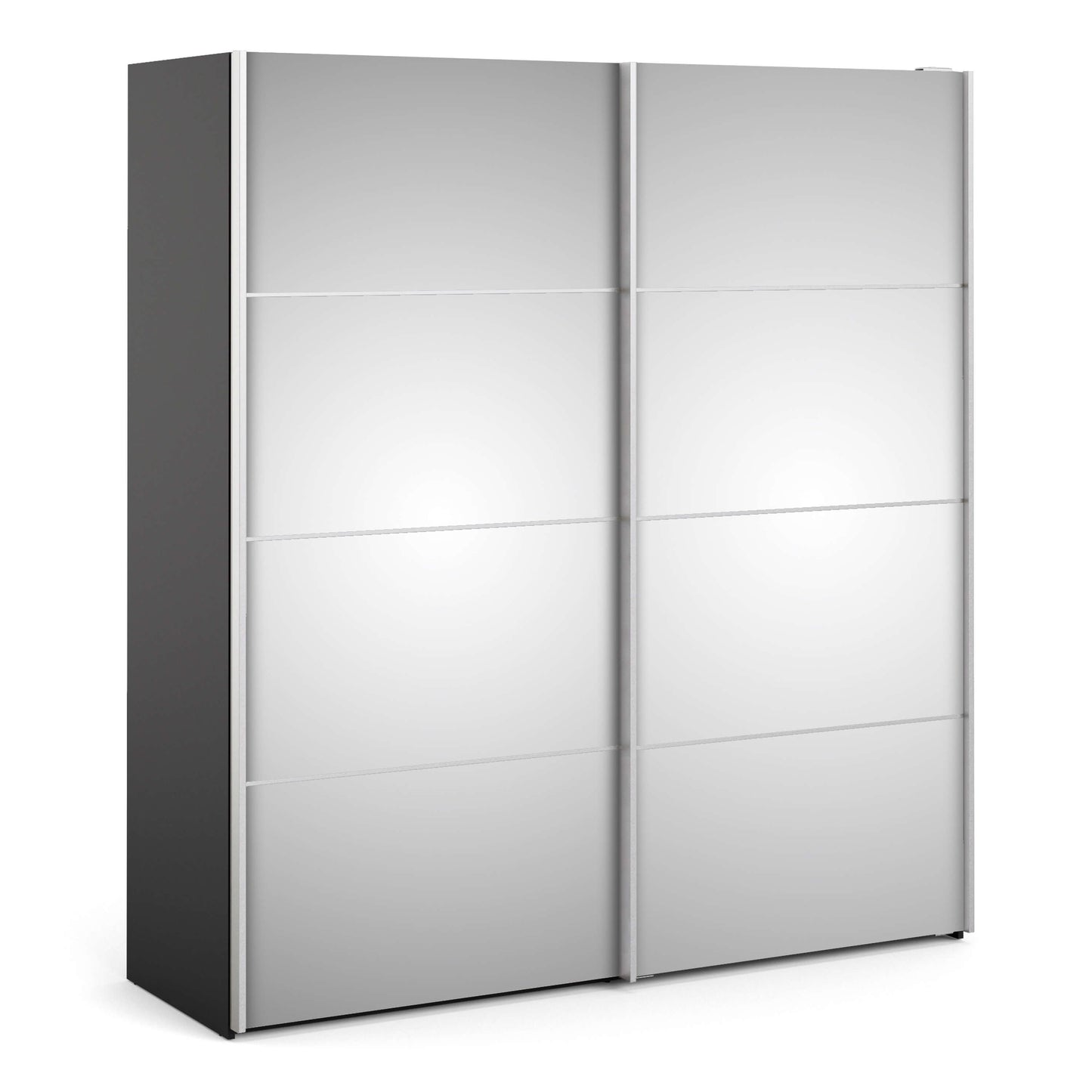 Verona Sliding Wardrobe 180cm in Black Matt with Mirror Doors with 2 Shelves ModelBedroom