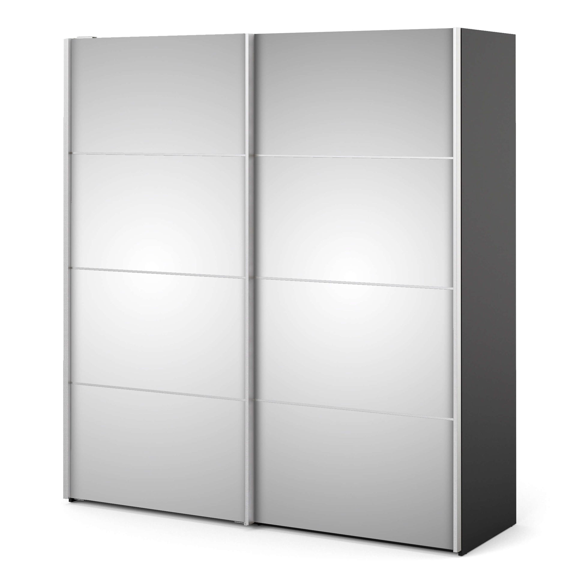 Verona Sliding Wardrobe 180cm in Black Matt with Mirror Doors with 2 Shelves ModelBedroom