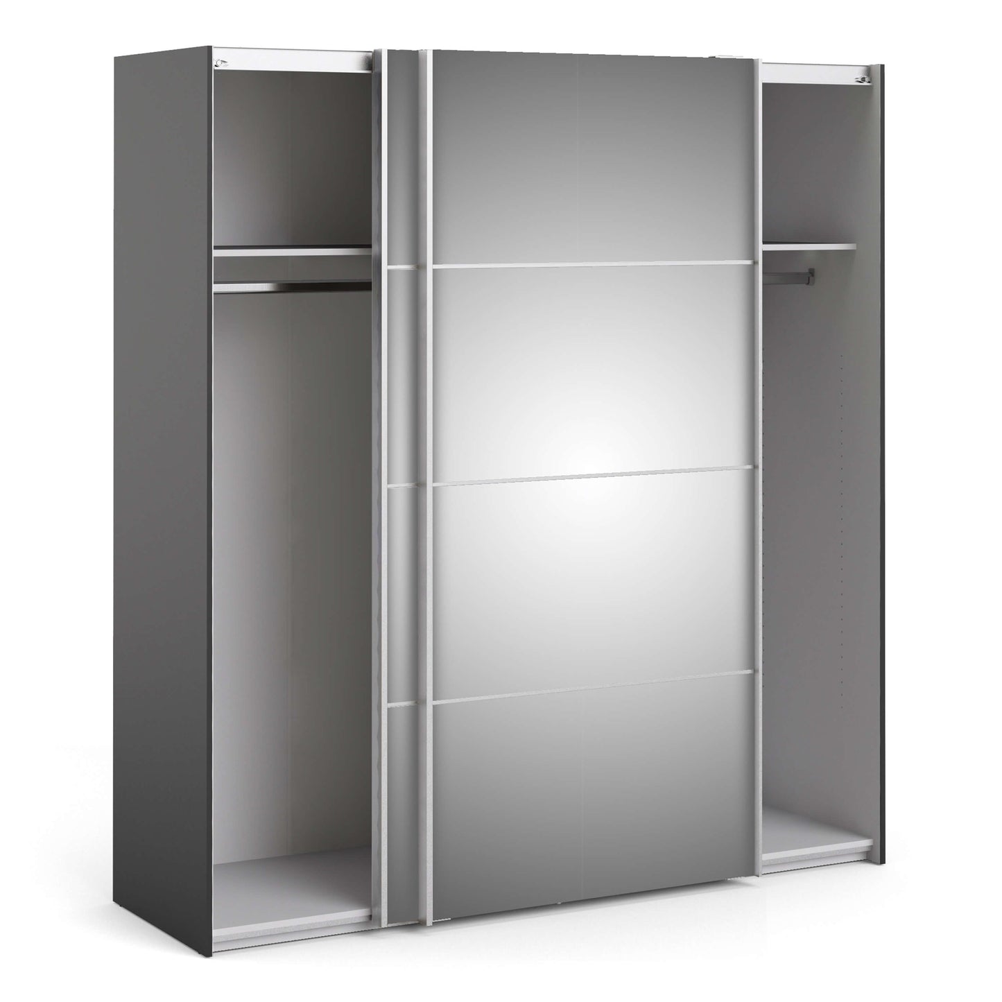 Verona Sliding Wardrobe 180cm in Black Matt with Mirror Doors with 2 Shelves ModelBedroom