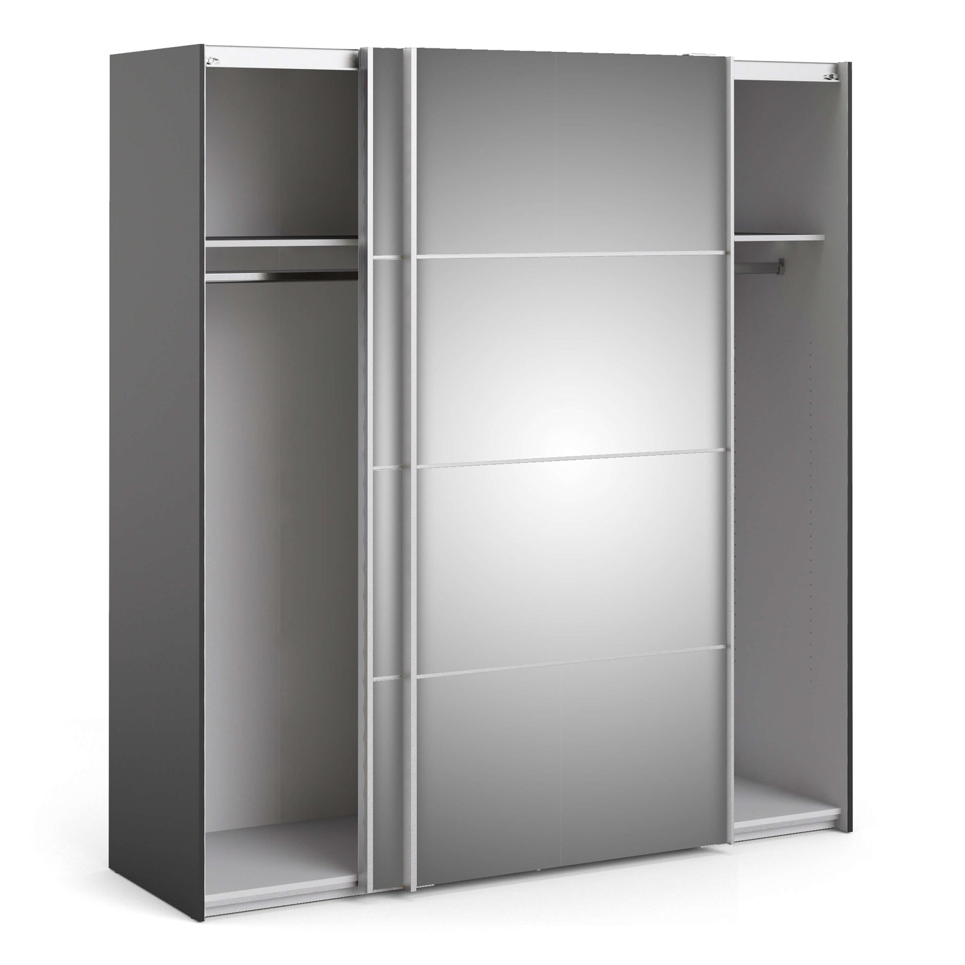 Verona Sliding Wardrobe 180cm in Black Matt with Mirror Doors with 2 Shelves ModelBedroom