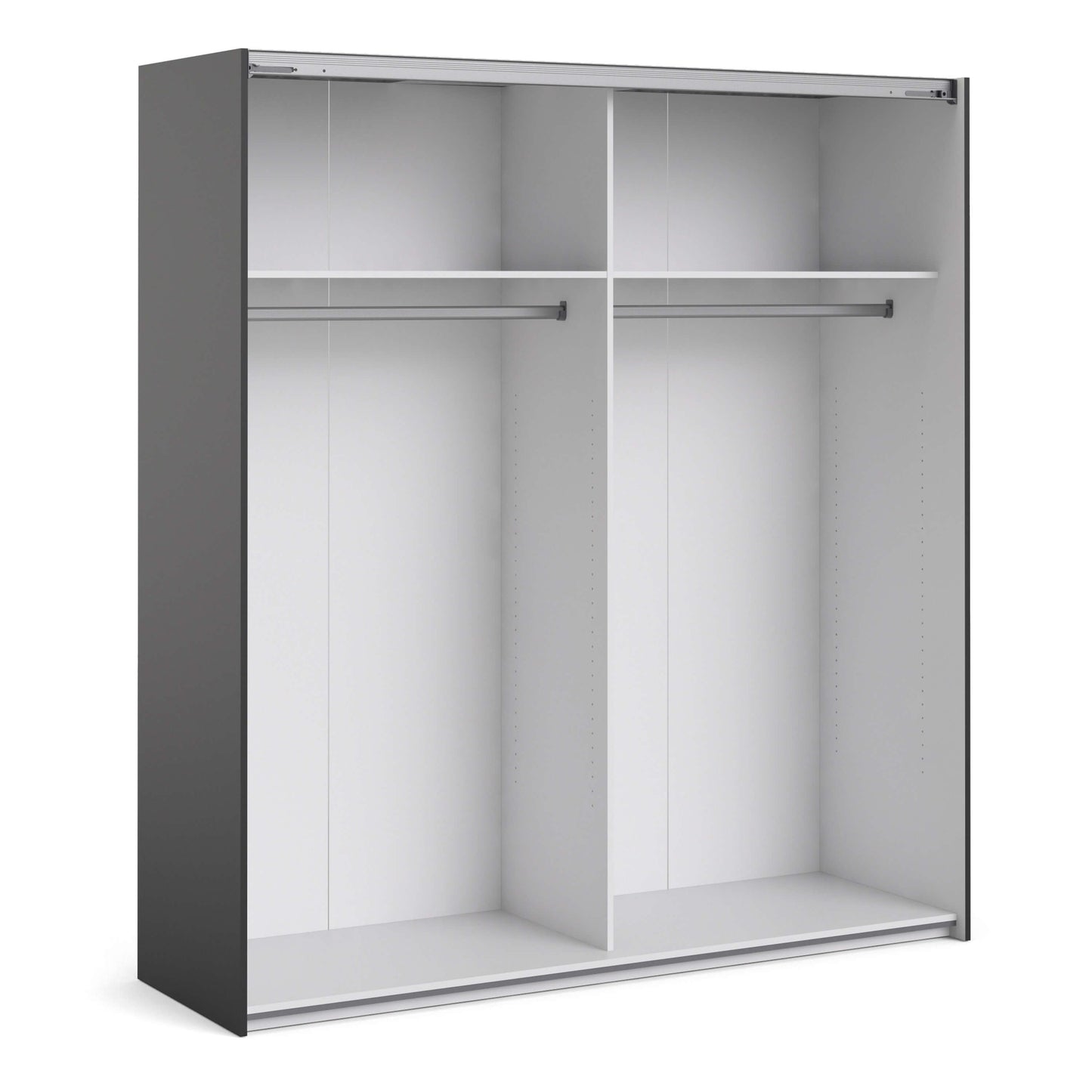 Verona Sliding Wardrobe 180cm in Black Matt with Mirror Doors with 2 Shelves ModelBedroom