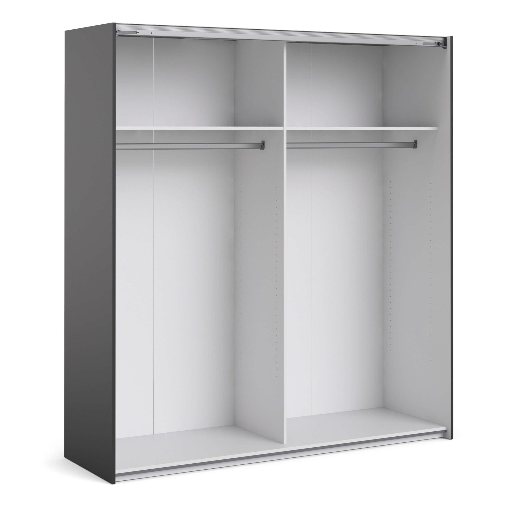 Verona Sliding Wardrobe 180cm in Black Matt with Mirror Doors with 2 Shelves ModelBedroom