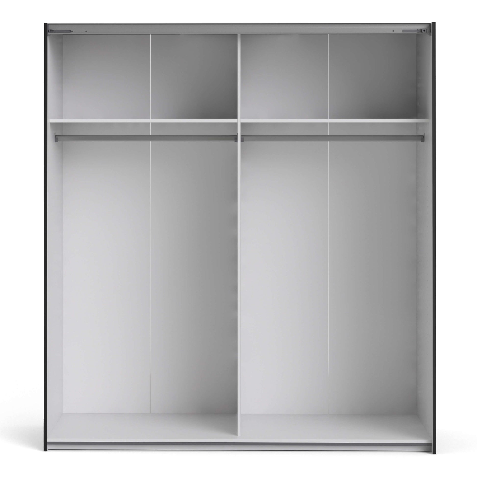 Verona Sliding Wardrobe 180cm in Black Matt with Mirror Doors with 2 Shelves ModelBedroom