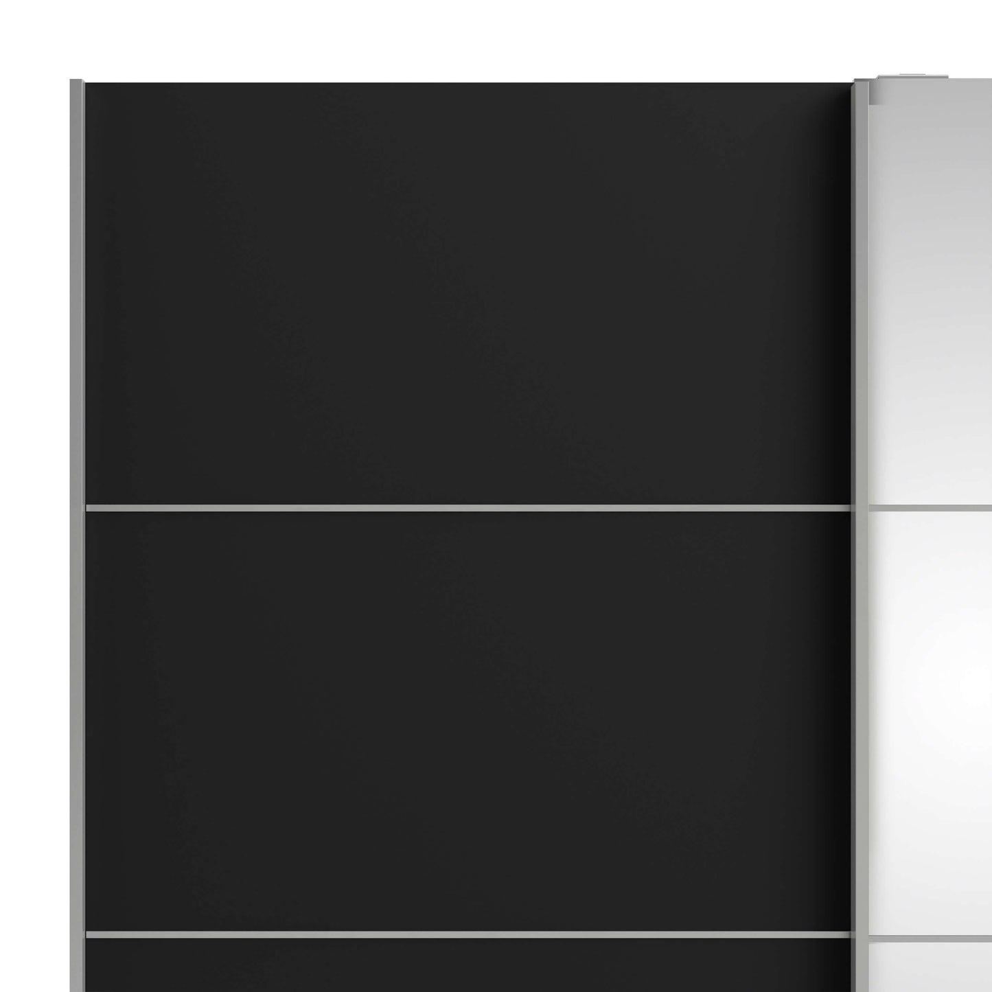 Verona Sliding Wardrobe 180cm in Black Matt with Black Matt and Mirror Doors with 2 Shelves ModelBedroom