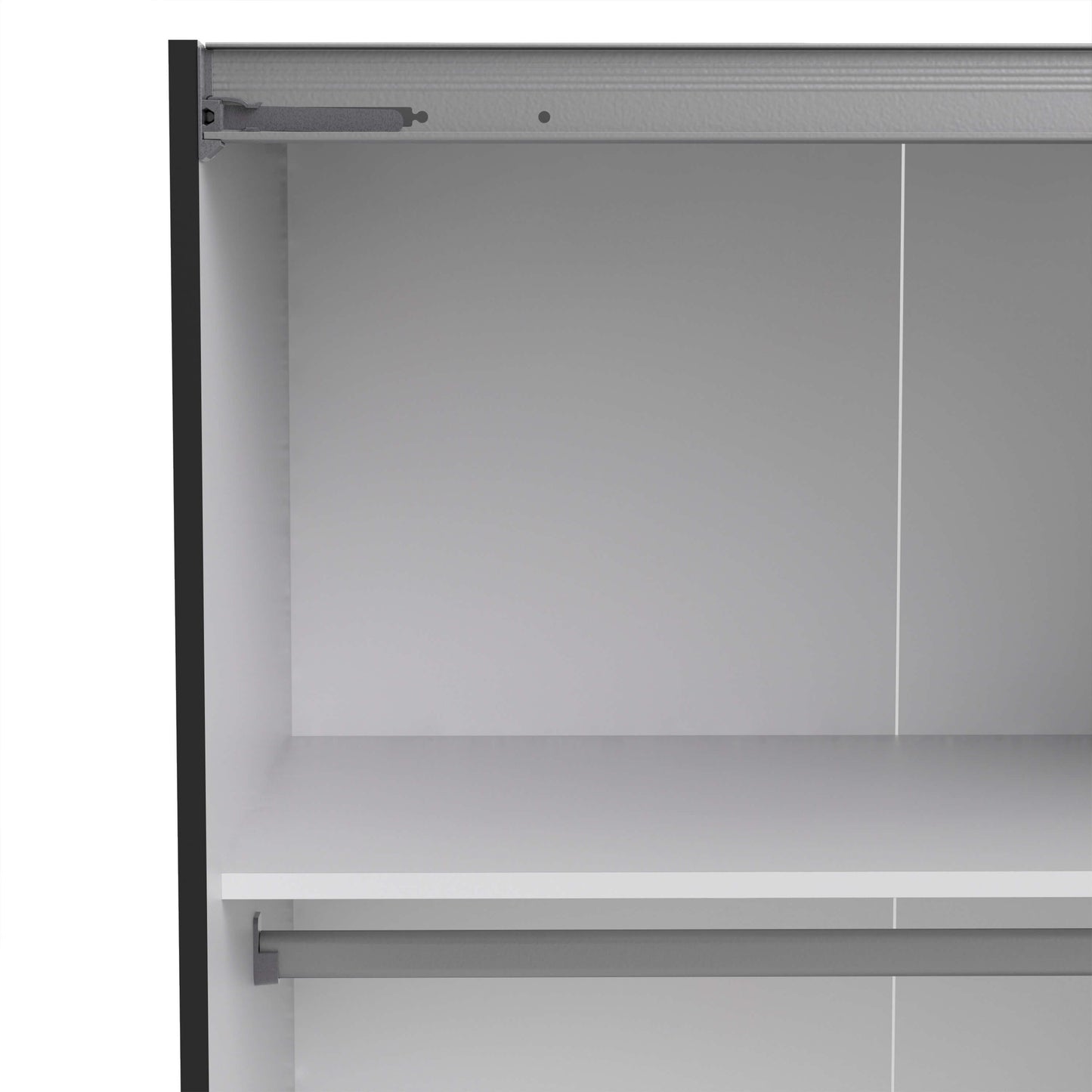 Verona Sliding Wardrobe 180cm in Black Matt with Black Matt and Mirror Doors with 2 Shelves ModelBedroom