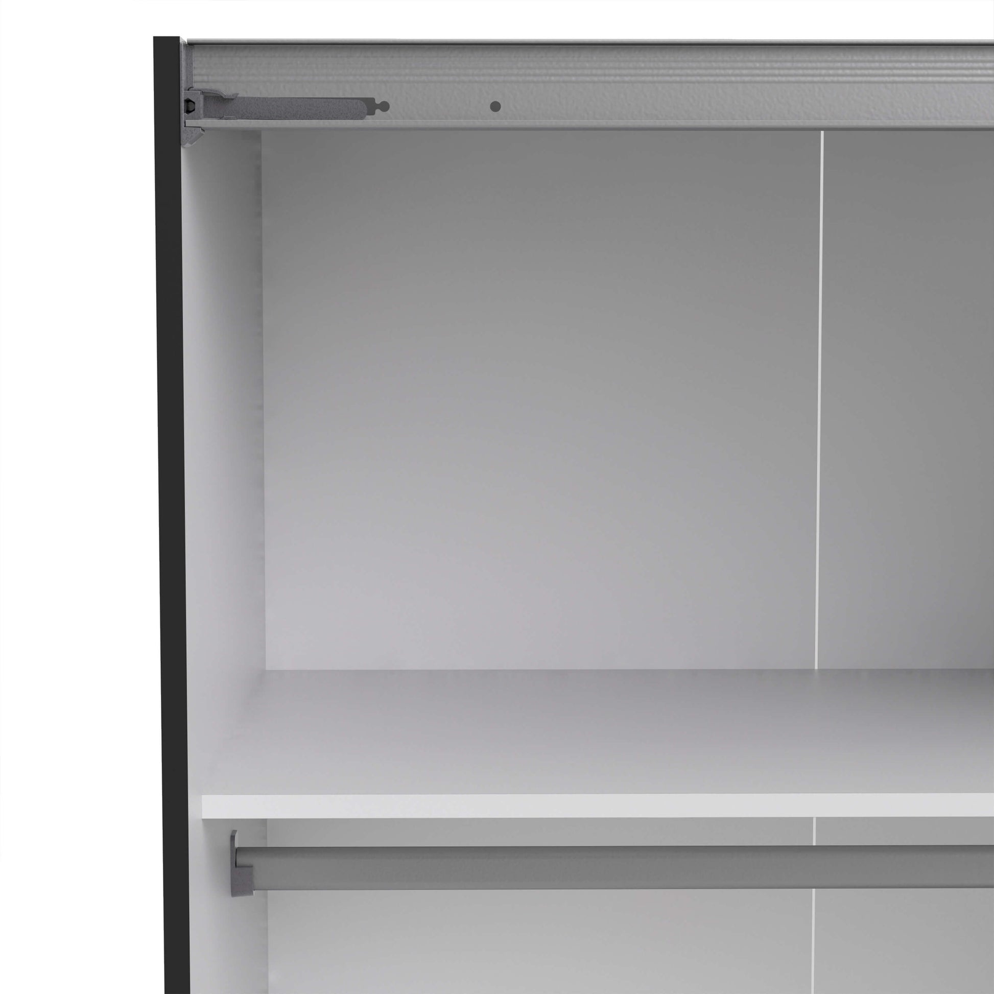 Verona Sliding Wardrobe 180cm in Black Matt with Black Matt and Mirror Doors with 2 Shelves ModelBedroom